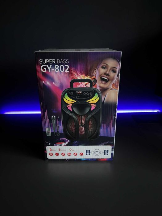 Głośnik Bluetooth SUPER BASS GY-802 Kolumna LED z mikrofonem i pilotem