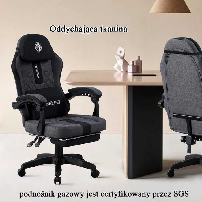 FOTEL GAMINGOWY HORSEKING Z podnóźkiem obrotowy do gry  szary czarny