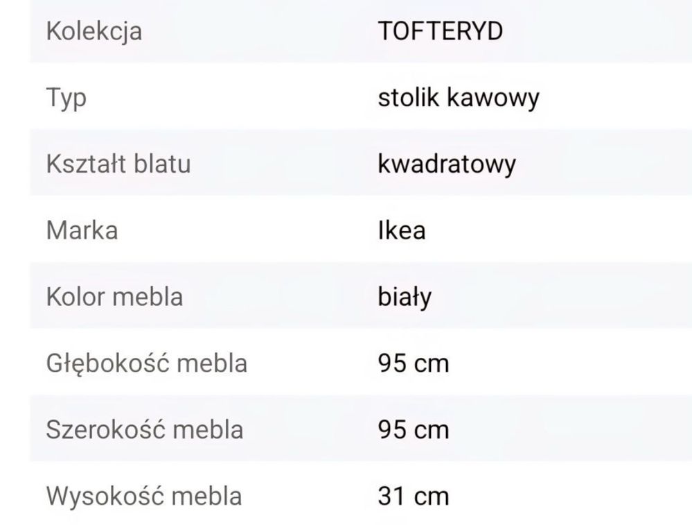 Stolik kawowy ikea bialy polysk 95 cm x 95 cm