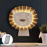 Lampa ścienna drewniana lew do pokoju dziecięcego zdalnie sterowana