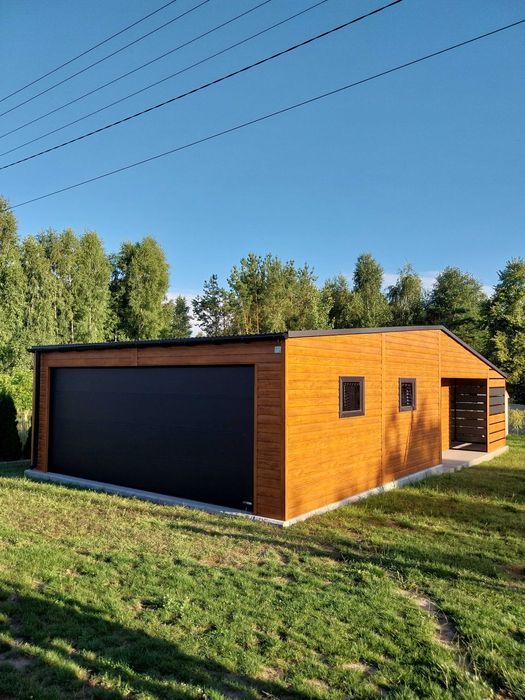 Garaż blaszany biały 6x5,8m nowoczesny brama segmentowa blachodachówka