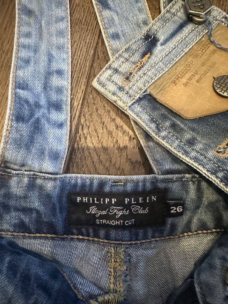Jeansowe ogrodniczki damskie w stylu vintage Philipp Plein