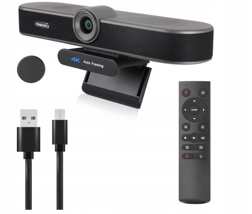 TONGVEO Kamera internetowa 4K z mikrofonem, głośnikiem i zoomem