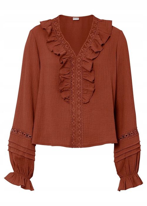 B.P.C bluzka muślinowa brązowa z koronką ^46