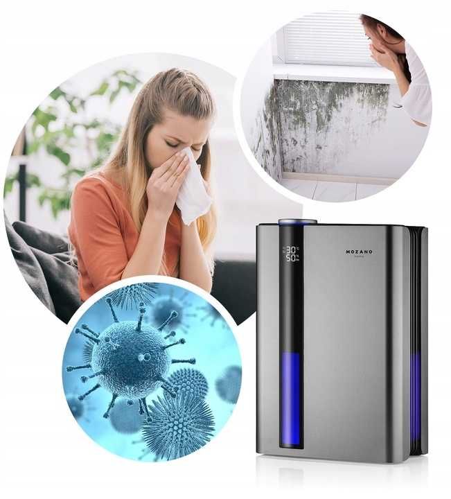 2 Filtry Osuszacz POWIETRZA 2,5L pochłaniacz wilgoci WIFI mocny lampka
