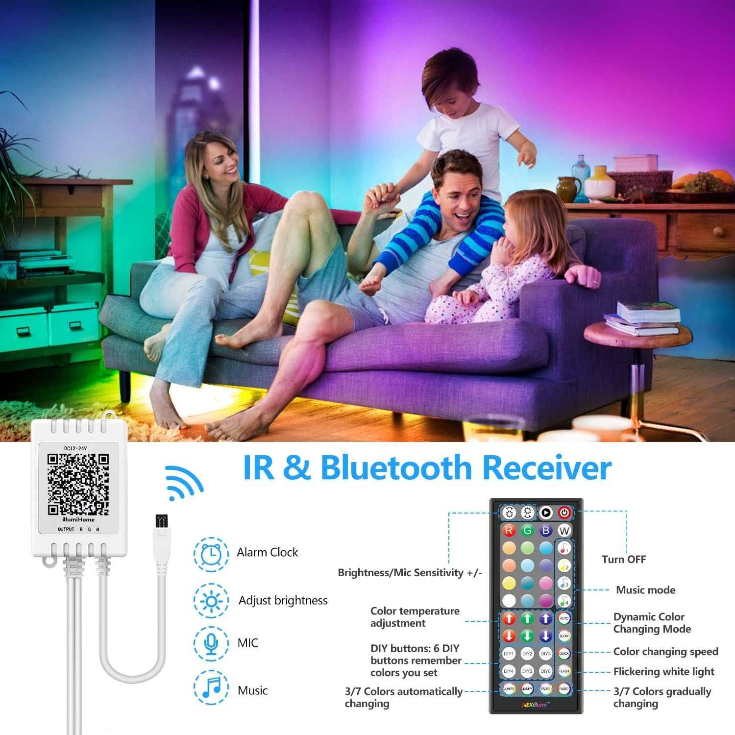 Taśma LED 15 m Bluetooth RGB LED SYNCHRONIZACJA z Muzyką PILOT