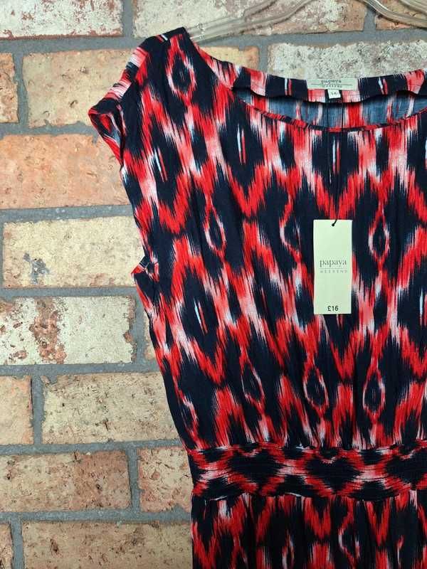 Sukienka MAXI 100% wiskoza w granatowo-czerwone wzory 42 14 XL