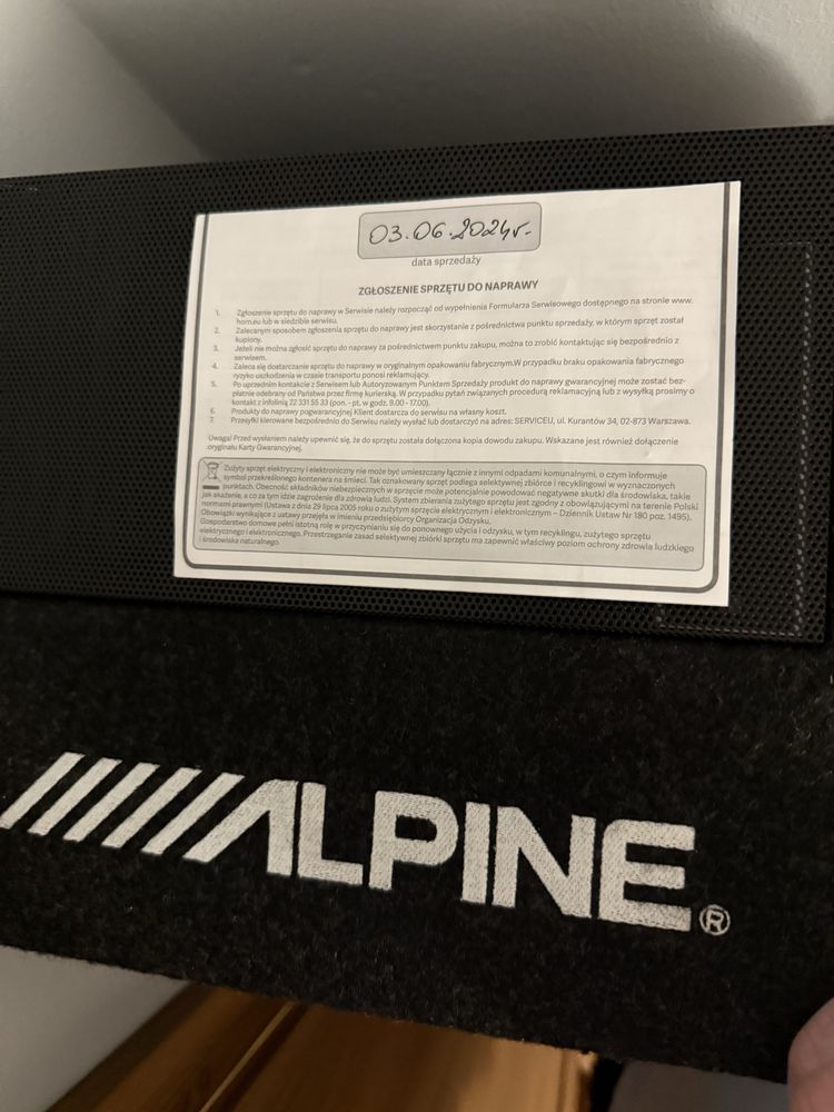 Subwoofer ALPINE SWE-815+pilot