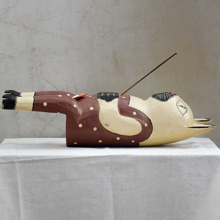 Кот рыболов винтажная деревянная фигурка декор игрушка хендмейд винтаж