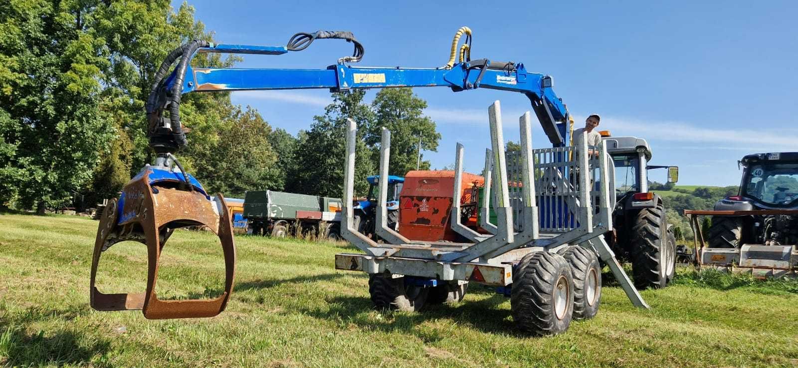 Przyczepa leśna tandem Binderberger + żuraw HDS 900kg/6,7m