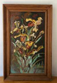obraz, Irena Krzywińska, kwiaty, olej na płótnie 60x35