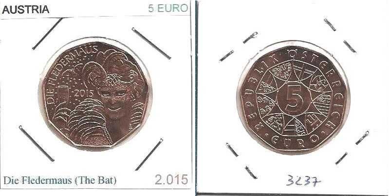 Áustria - - - 5 Euros - 2015 - - Opereta O Morcego e o Baile - - Moeda