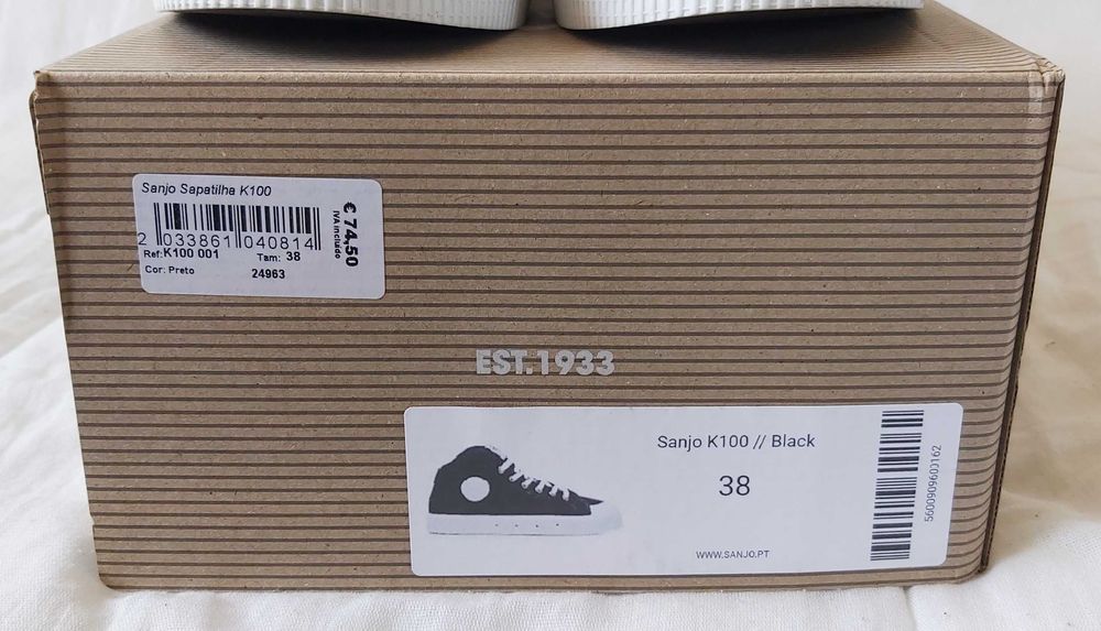Ténis Sanjo K100, Preto, Tamanho 38, Originais, Novos
