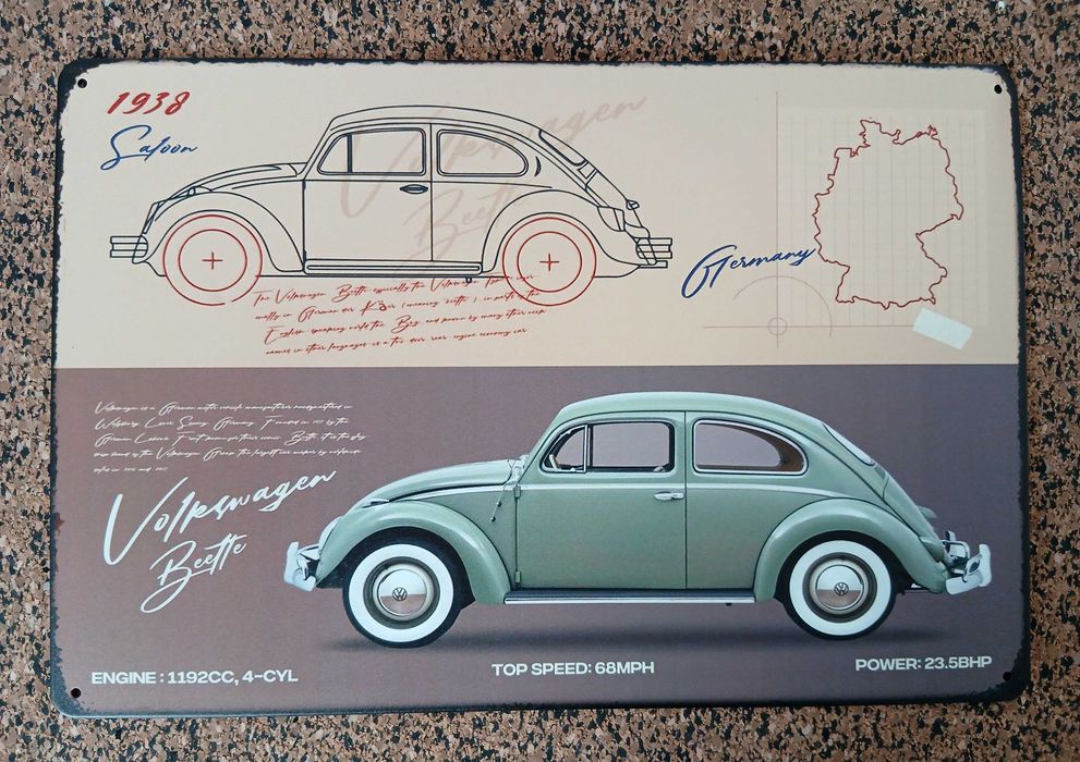 Poster - Volkswagen Beetle 1938 (metal 30x20 cm)