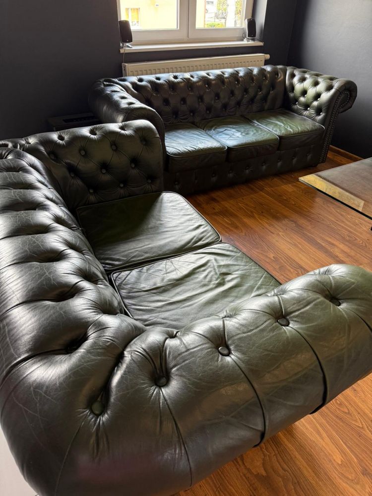 Zestaw Chesterfield dwie sofy i fotel sofa