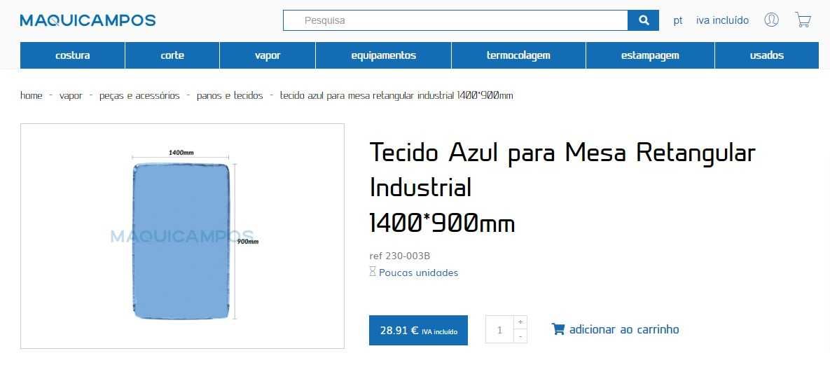 Mesa de engomar industrial com aspiração