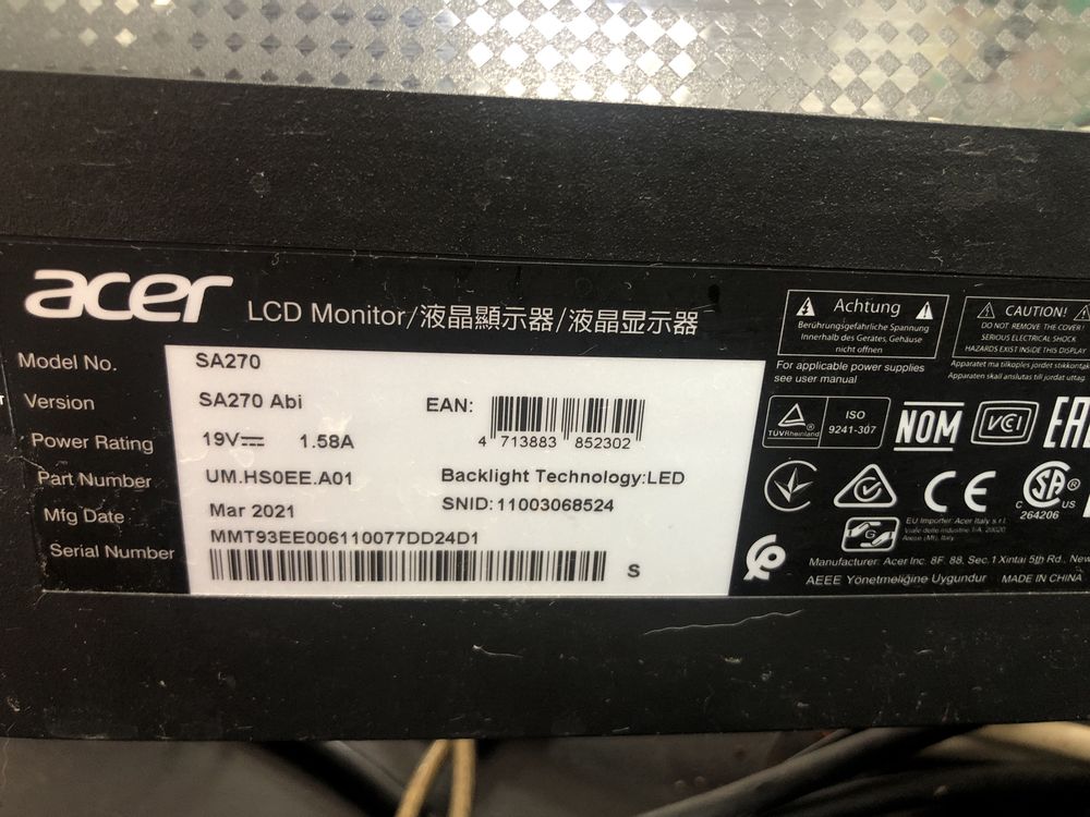 Ekran monitor komputerowy prawie nowy lcd acer Sa270