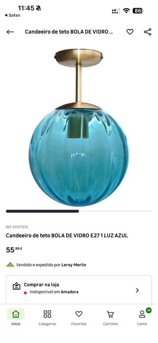 Candeiro de teto bola azul