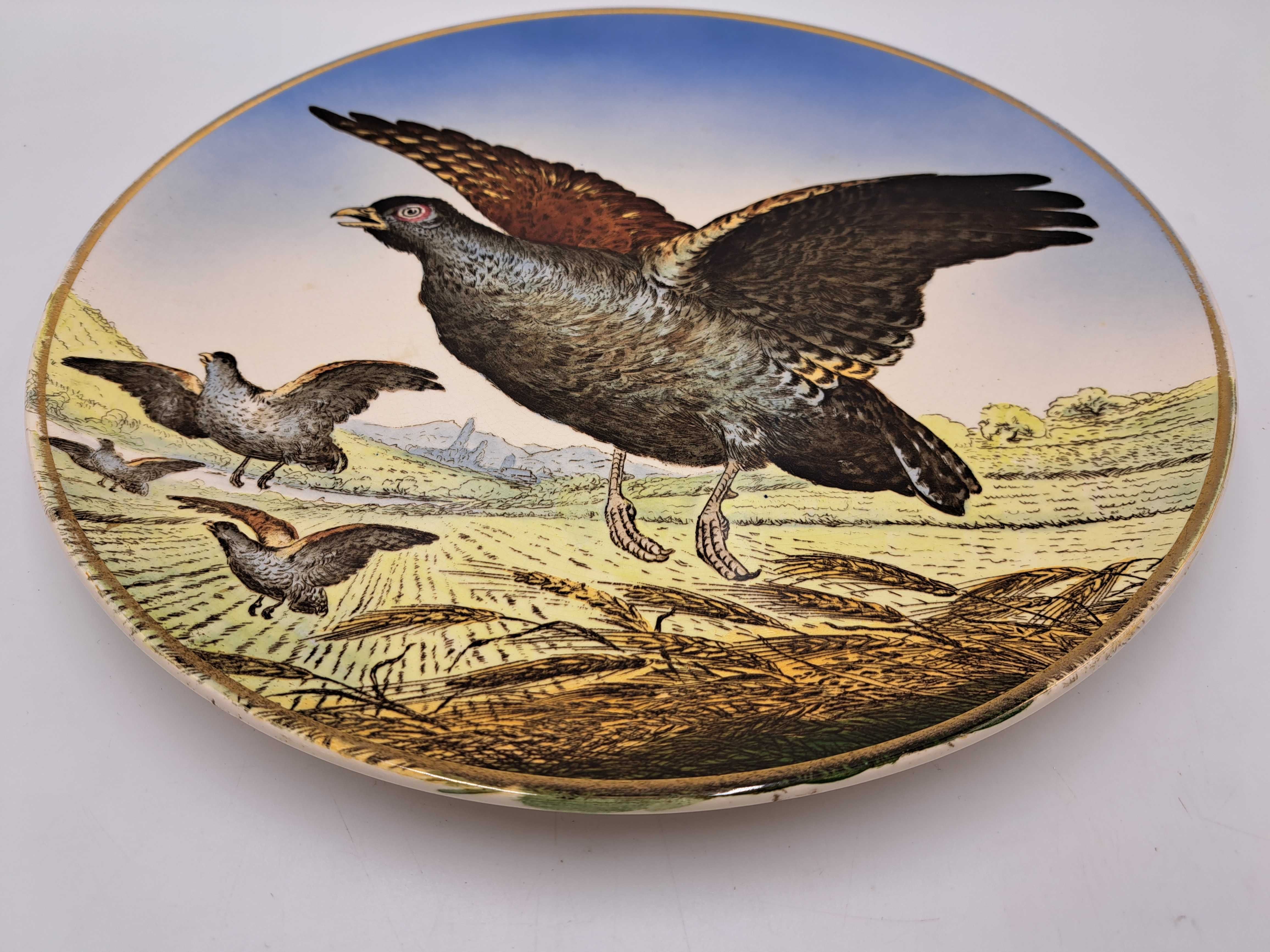 Stary ceramiczny talerz na ścianę Villeroy&Boch Mettlach ptak pardwa