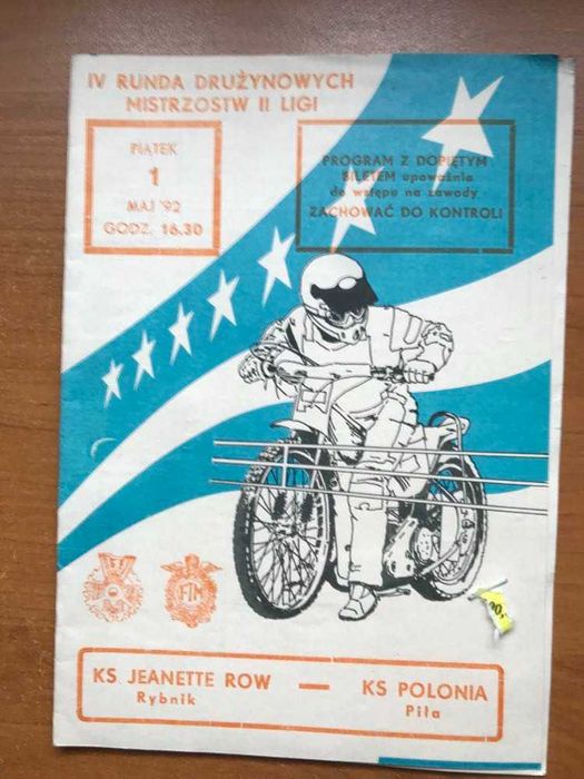 Program żużlowy DMP II ligi Row Rybnik - Polonia Piła [1992r.]