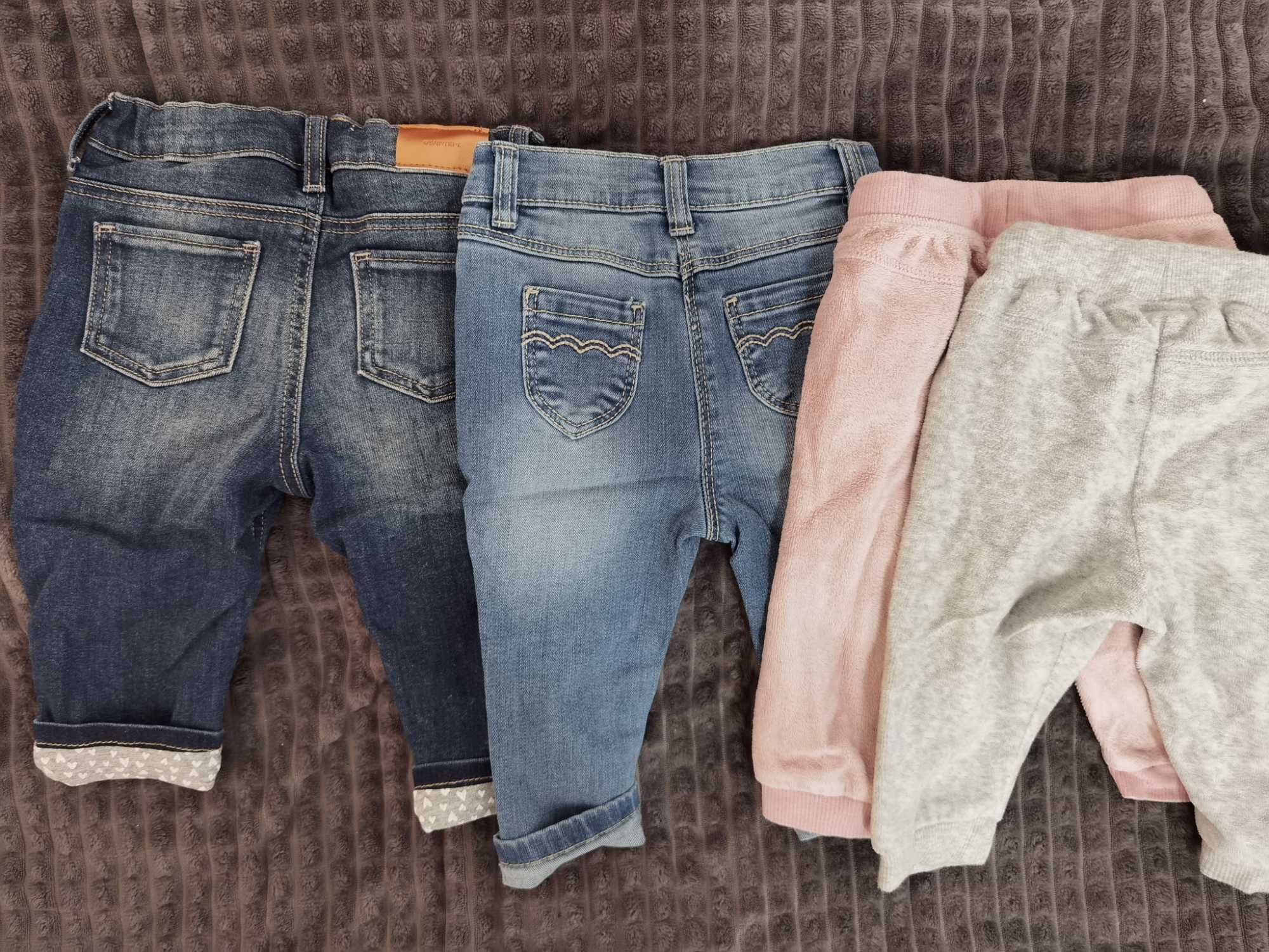 Zestaw 4 par spodni spodnie jeansowe spodenki dresowe 68 różowe szare