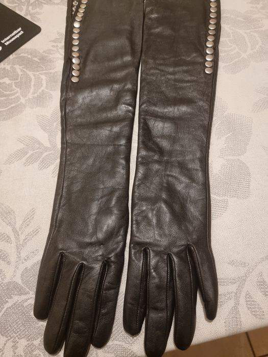 Шкіряні довгі жіночі перчатки