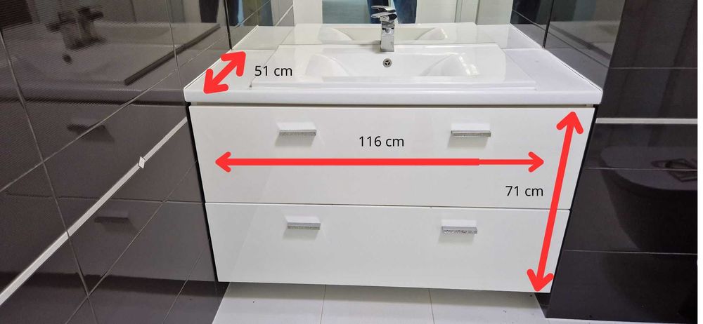 Szafka Łazienkowa z blatem i umywalką  116 cm x 71 cm x 51 głębokość