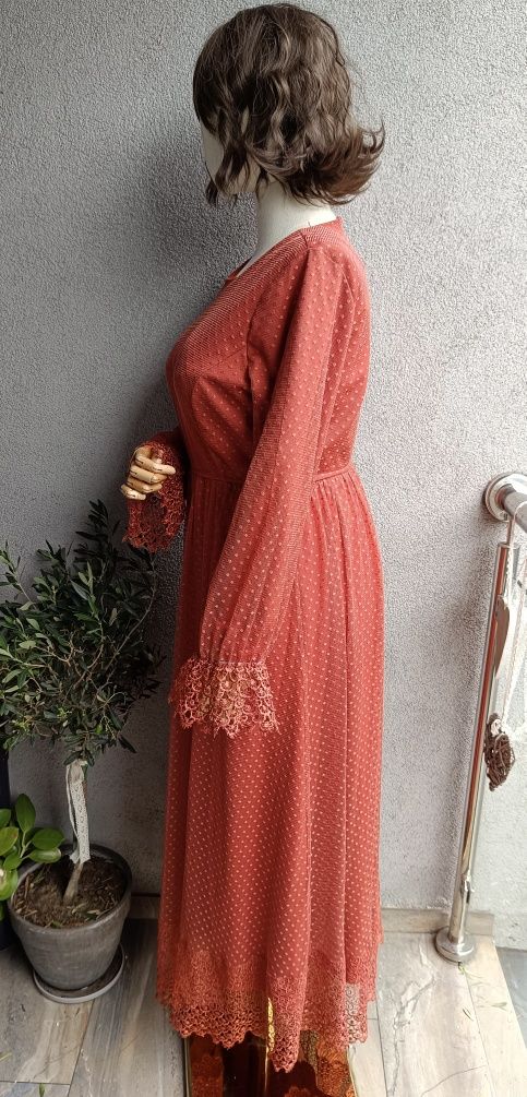 Sukienka długa maxi XL biust 51-58x2 romantic style kolor ceglasty