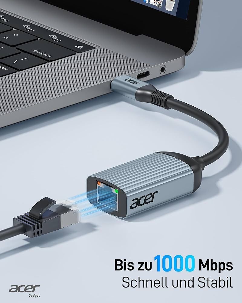 Acer USB-C LAN адаптер 1Gbps для ноутбука, планшета, Switch