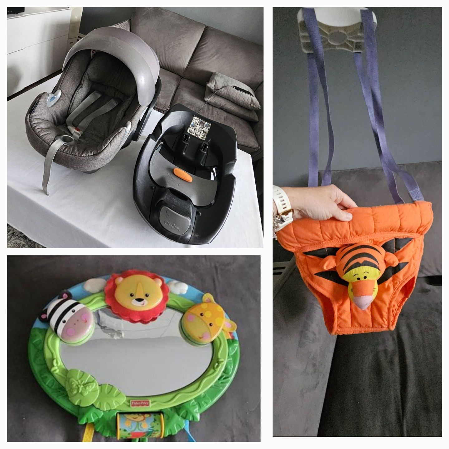Fotelik Cybex i baza q-fix isofix + Fisher price i huśtawka  tygrysek