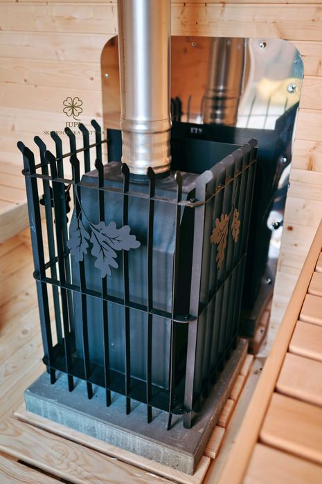Sauna ogrodowa beczka 340cm z przedsionkiem piecem i oświetleniem LED
