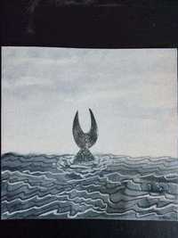 Desenho ilustração original sereia mar paisagem aguarela 12 x 12 cm