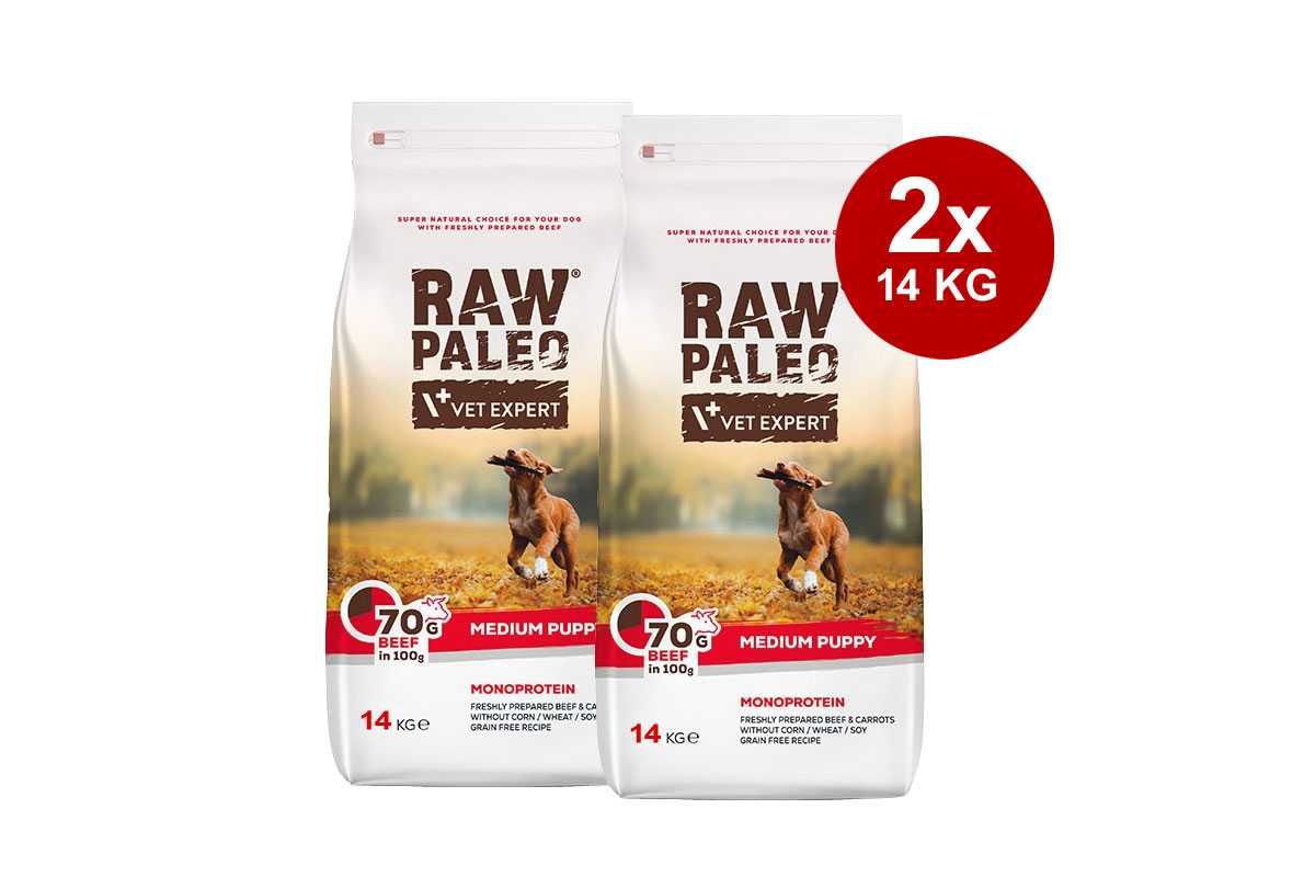 2x RAW PALEO Puppy Medium Beef 14 kg / darmowa wysyłka DPD