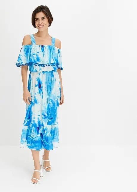 B.P.C sukienka midi z odkrytymi ramionami frędzelki r.36/38