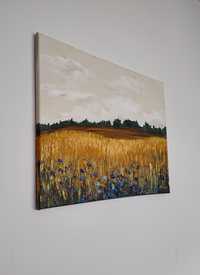 Obraz na płótnie, kwiaty, pejzaż, łąka kwietna, rękodzieło, las, 40x50