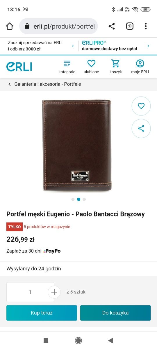 Portfel męski elegancki brązowy Eugenio Paolo Bantacci Italy