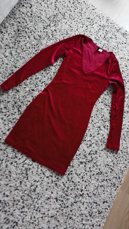 Piękna rubinowa sukienka welurowa H&M rozm 36
