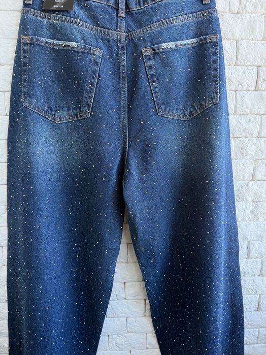 Жіночі широкі джинси палаццо зі стразами . Джинсы палаццо стразы