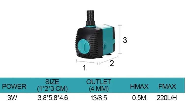 Zatapialna Pompa Wodna Fontanna Akwarium Powietrza 3W 220L/H
