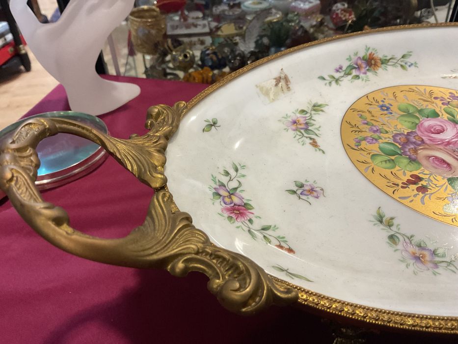 Centro de mesa francês 44x22cm porcelana vintage