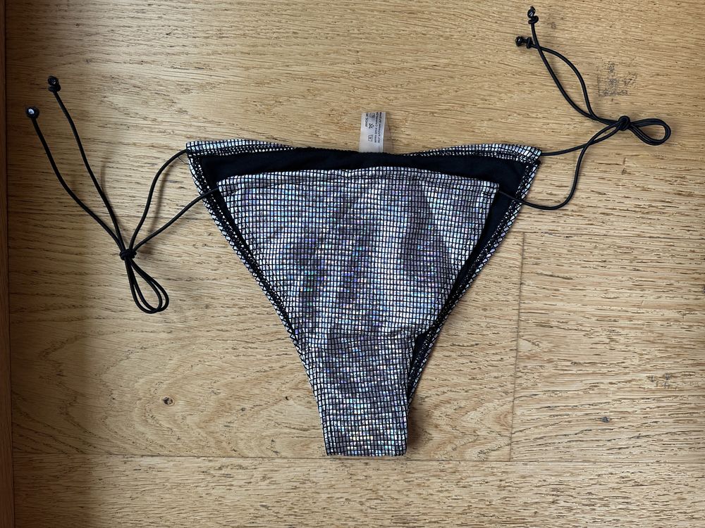 Strój kąpielowy bikini holograficzny srebrny wiązany bondage sexy