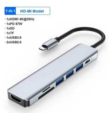 Док-станція Type C USB HUB OTG HDMI 4K адаптер хаб концентратор 7в1