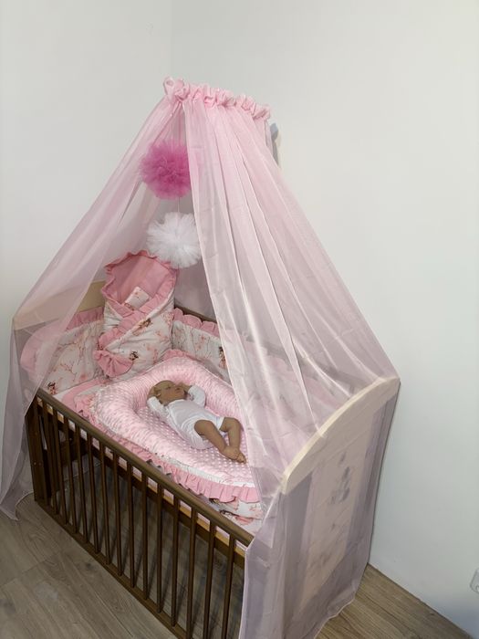 Wyprawka dla dziecka pościel kokon rożek baldachim muślin bawełna mink