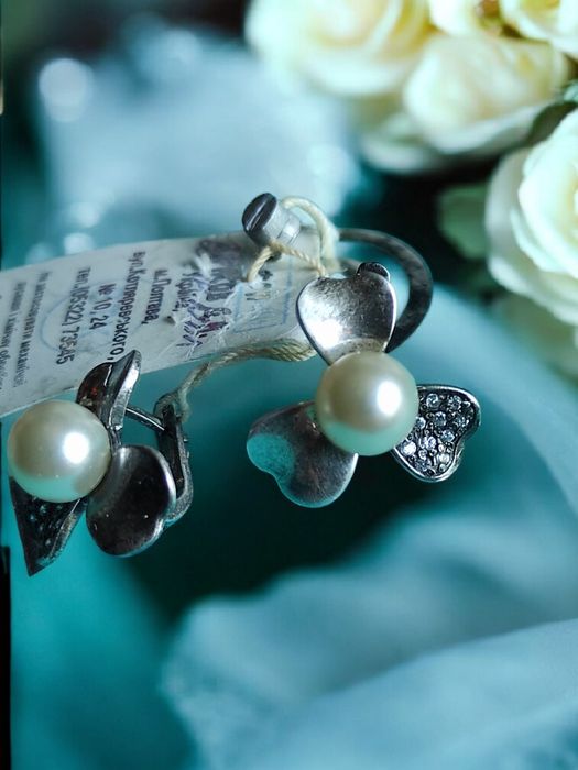 Детские серебряные серьги с жемчугом , 3,39 грамма