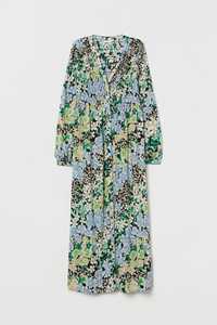 Платье H&M миди цветочный принт голубое зелёное чёрное