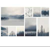 COMO NOVO: Conjunto 9 quadros, paisagem azul, 179x112 cm