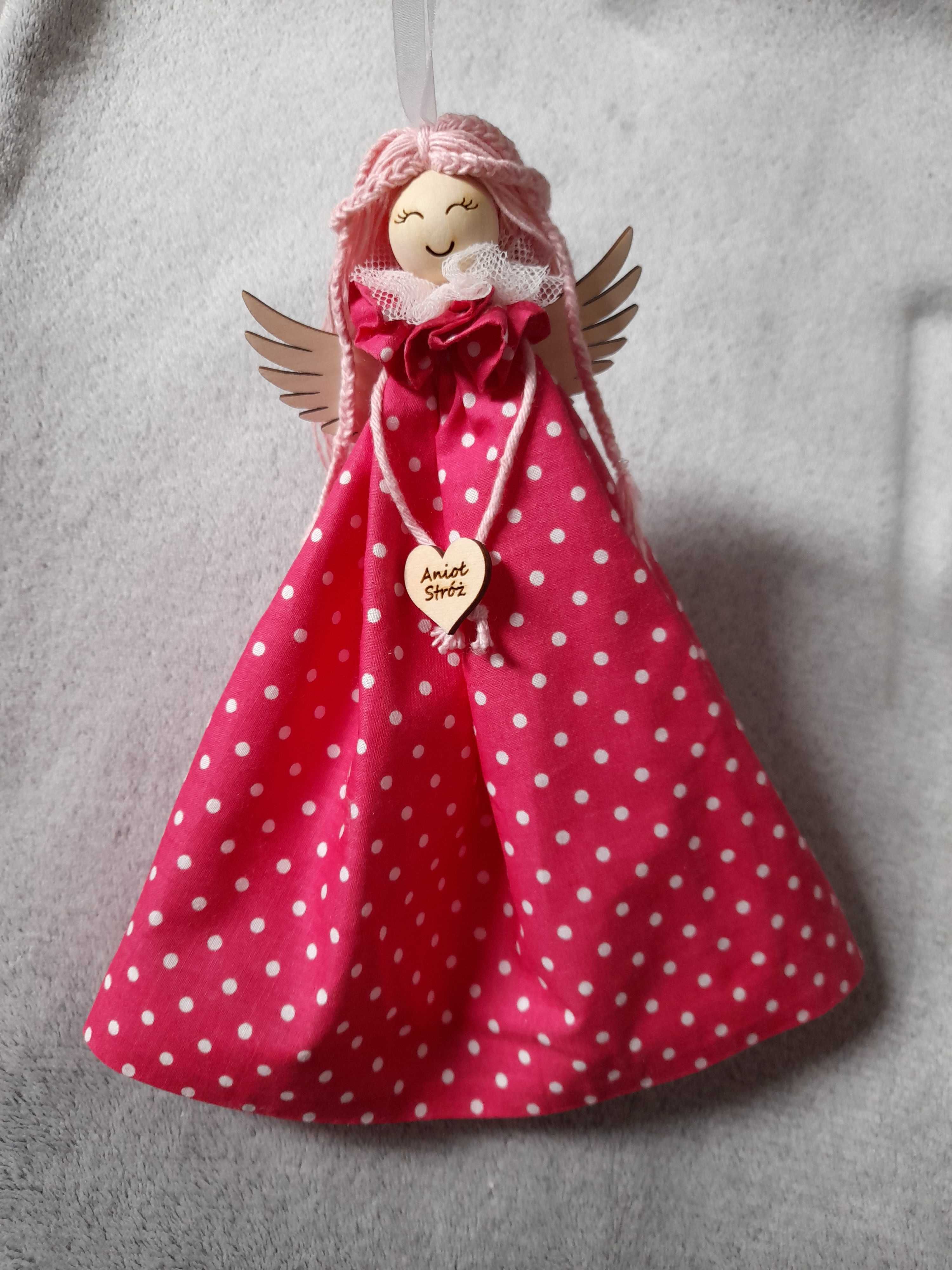 Anioł Stróż Róża w kropki prezent chrzest handmade ręcznie robiony