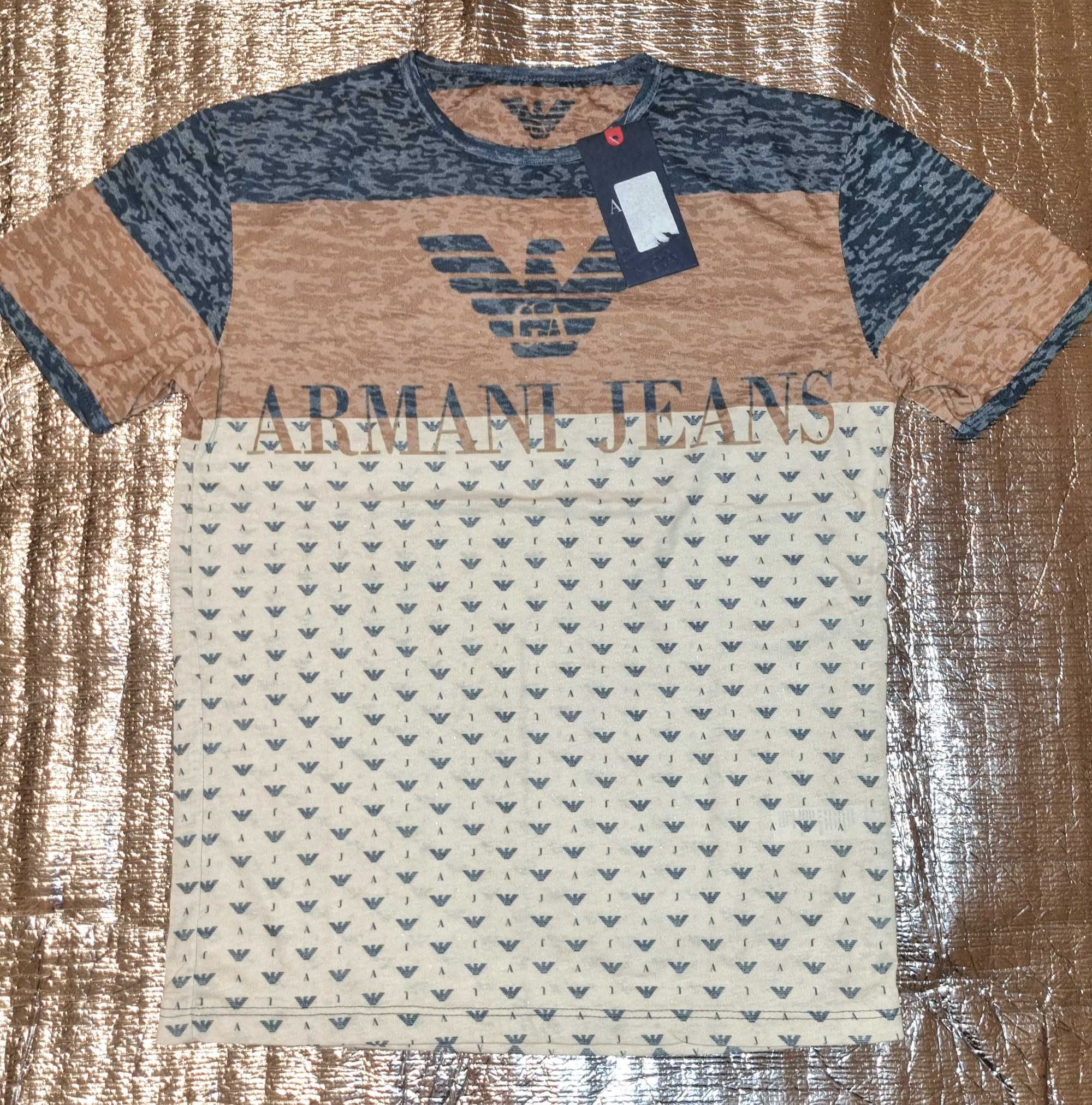 Nowa beżowa koszulka ARMANI JEANS moda HIT prezent SUPER WZÓR S