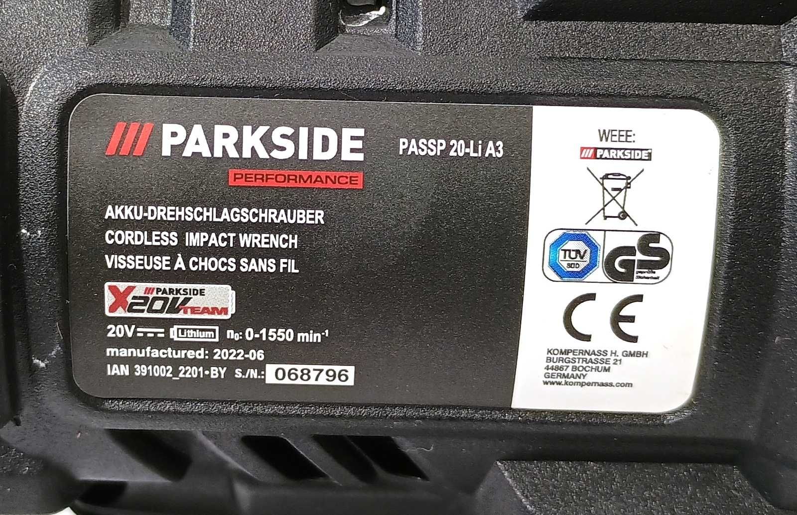 Klucz udarowy PARKSIDE PASSP 20-LI A3 + akumulator/walizka