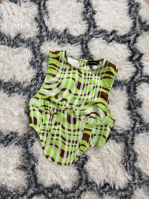 Корсет топ prettylittlething салатовий/шоколад